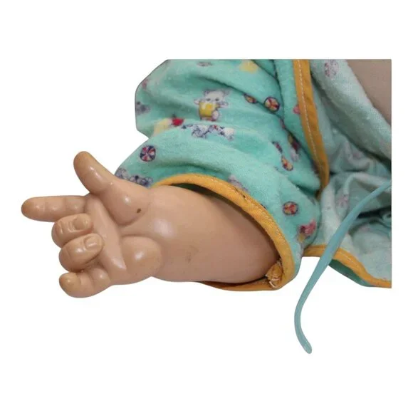 Vintage Baby Doll With Green Floral Jacket & Yellow Trim Vinyl & Cloth Body Brow - Picture 4 of 8